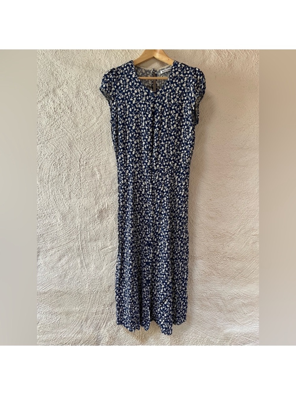 Reformation Navy Floral Button-Front Dress